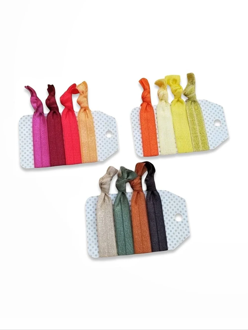 3 Sets of 4-Pack Autumn Theme Fall Colors Handmade Creaseless FOE Hair Ties